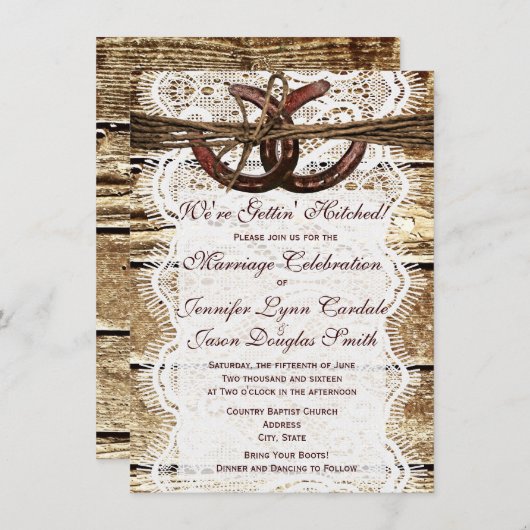 Invitations de mariage en fer à cheval rustique (Devant / Derrière)