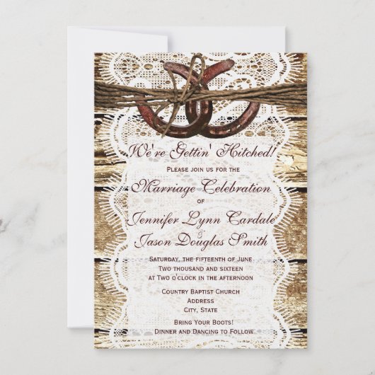 Invitations de mariage en fer à cheval rustique (Devant)