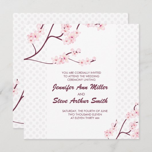 Invitations de mariage en fleurs de cerisiers (Devant / Derrière)