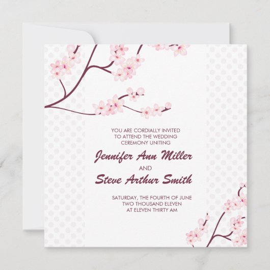 Invitations de mariage en fleurs de cerisiers (Devant)