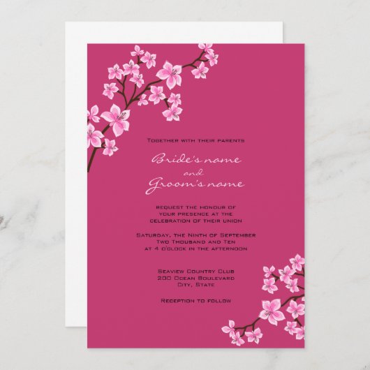 Invitations de mariage en fleurs de cerisiers (Devant / Derrière)