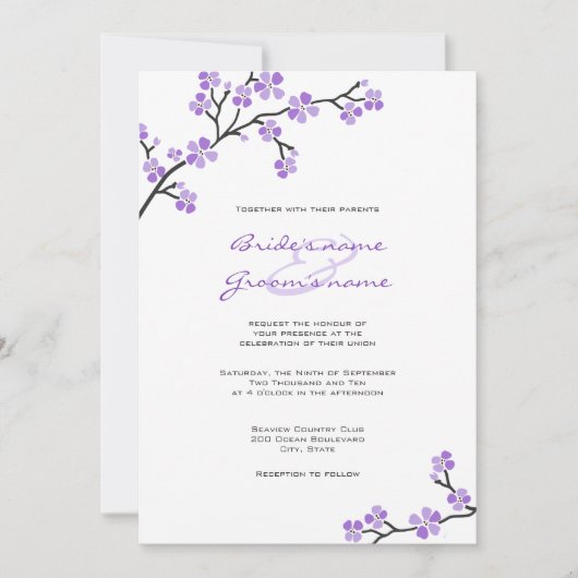 Invitations de mariage en fleurs de cerisiers pour (Devant)