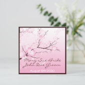 Invitations de mariage en fleurs de cerisiers rose (Debout devant)