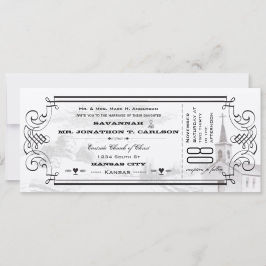 Invitations de mariage en ivoire et en chapelle no (Devant)