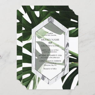Invitations de mariage en marbre de Monstera tropi