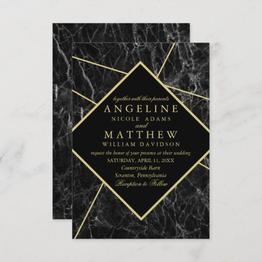 Invitations de mariage en marbre d'or (Devant / Derrière)