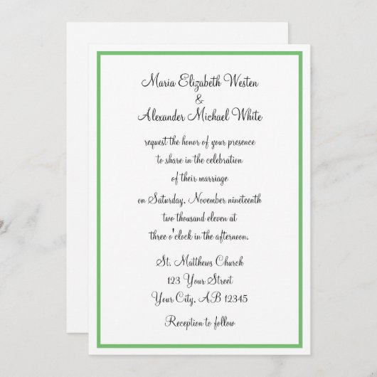 Invitations de mariage en mode vert (Devant / Derrière)