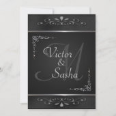 Invitations de mariage en noir et argent (Devant)
