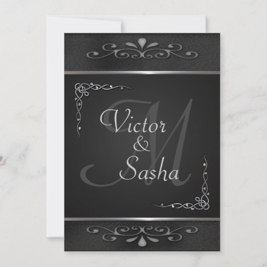 Invitations de mariage en noir et argent (Devant)