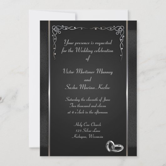 Invitations de mariage en noir et argent (Dos)