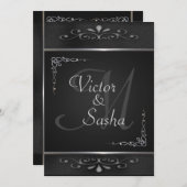 Invitations de mariage en noir et argent (Devant / Derrière)