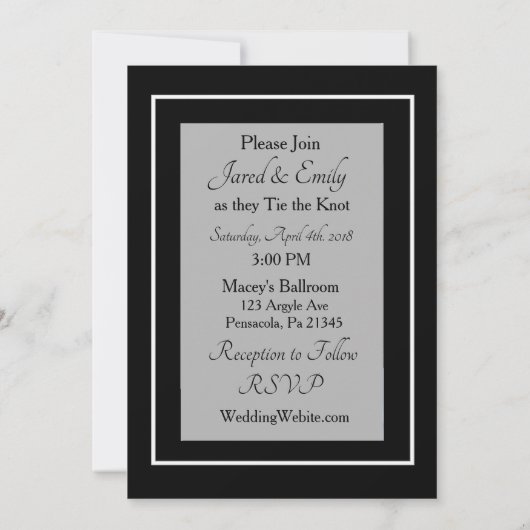 Invitations de mariage en noir et blanc simple (Dos)
