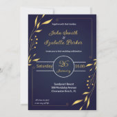 Invitations de mariage en or et bleu marine (Dos)