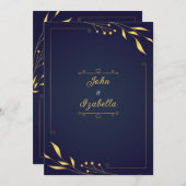 Invitations de mariage en or et bleu marine (Devant / Derrière)