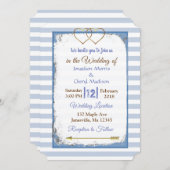 Invitations de mariage en or rayé bleu et blanc (Devant / Derrière)