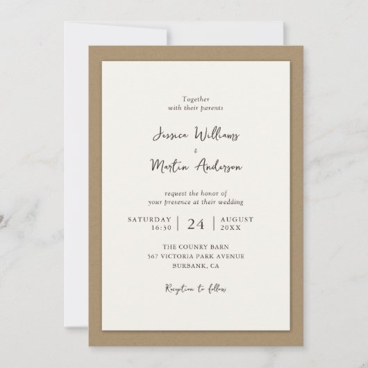 Invitations de mariage en papier Kraft rustique (Devant)