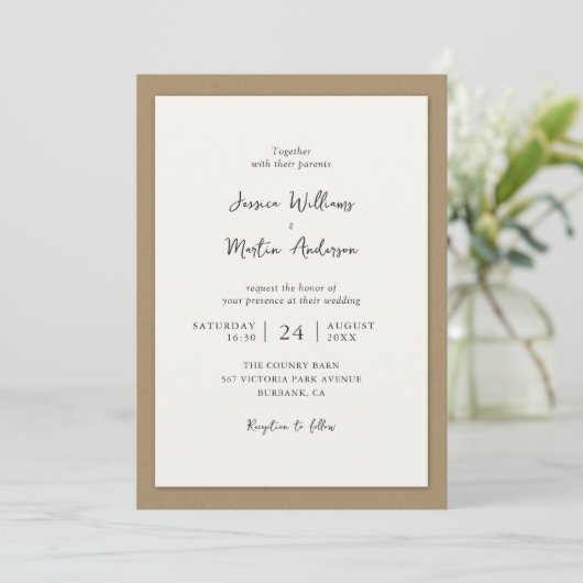 Invitations de mariage en papier Kraft rustique (Debout devant)