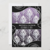 Invitations de mariage en plumes violettes argenté (Devant)