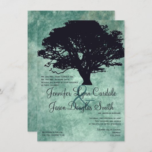 Invitations de mariage en silhouette pour le chêne (Devant / Derrière)