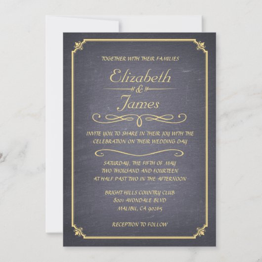 Invitations de mariage en tableau noir et or (Devant)