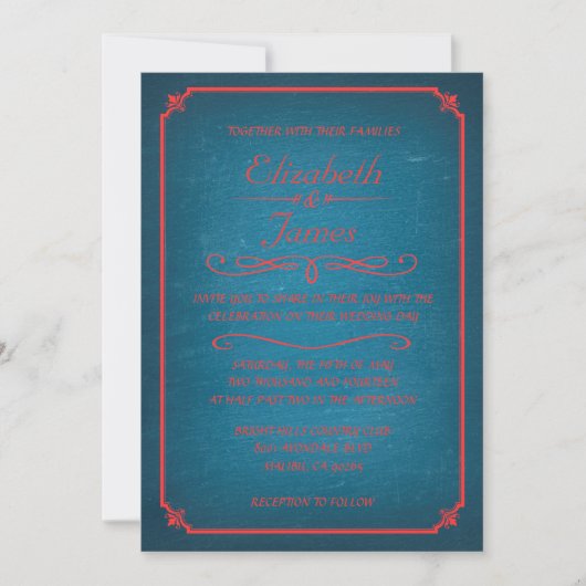 Invitations de mariage en tableau rouge et bleu (Devant)