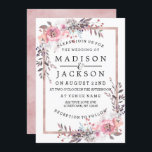 Invitations de mariage encadrées d'or Blush & Rose<br><div class="desc">Blush & Rose Gold encadré Floral Watercolor invitations de mariage Avec police de script de brosse tendance! ~ Regardez ma boutique pour voir l'ensemble de la suite mariage pour ce design!</div>