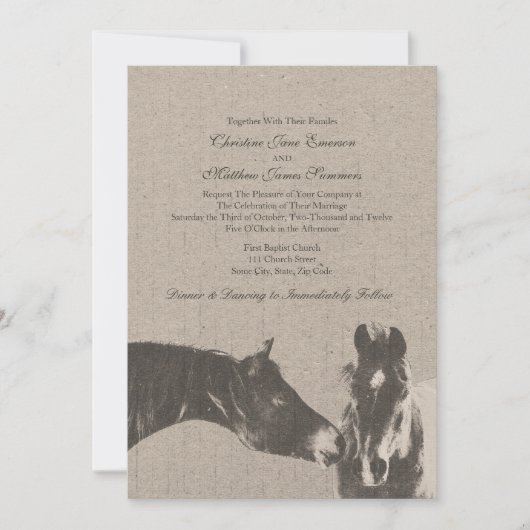 Invitations de mariage équestre Vintages romantiqu (Devant)