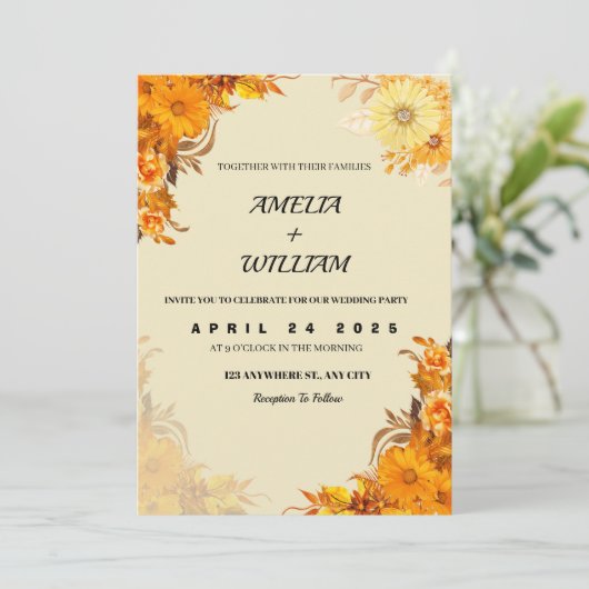 Invitations de mariage esthétique orange (Debout devant)
