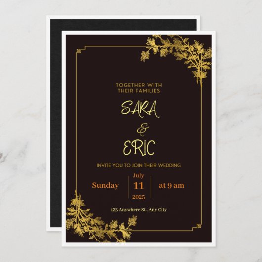 Invitations de mariage esthétique rouge foncé et o (Devant / Derrière)