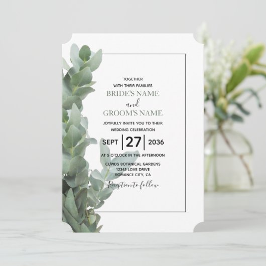 Invitations de mariage Eucalyptus Dollar Argent (Debout devant)