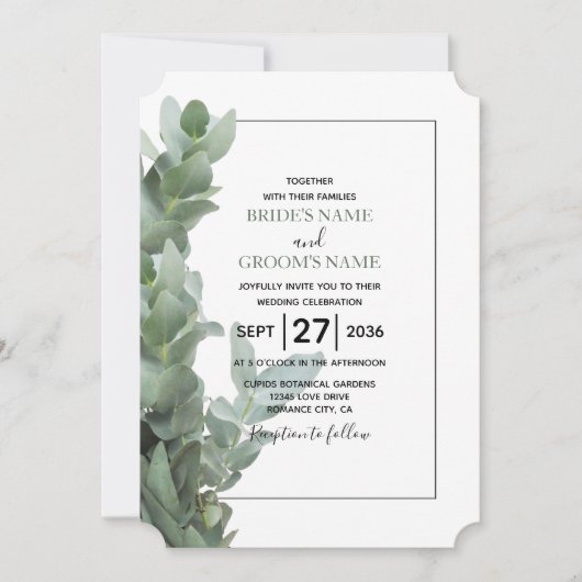 Invitations de mariage Eucalyptus Dollar Argent (Devant)