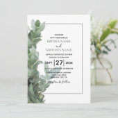Invitations de mariage Eucalyptus Dollar Argent (Debout devant)