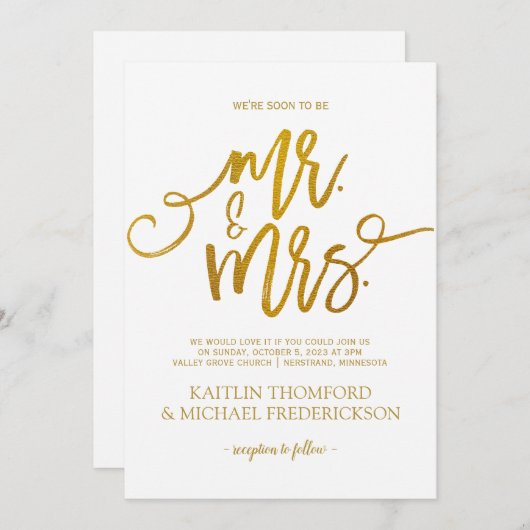 Invitations de mariage Faux Gold Foil | Script de  (Devant / Derrière)