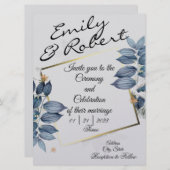 Invitations de mariage Feuille bleue (Devant / Derrière)