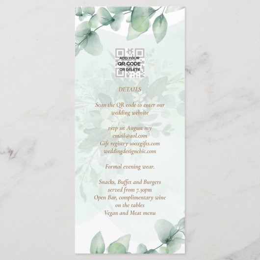 Invitations de mariage Feuilles Eucalyptus Digital (Dos)