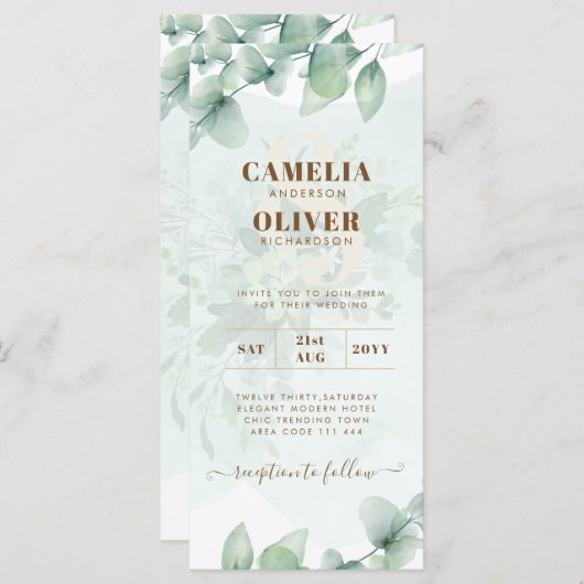 Invitations de mariage Feuilles Eucalyptus Digital (Devant / Derrière)