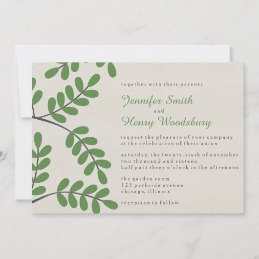 Invitations de mariage Feuilles vertes (Devant)