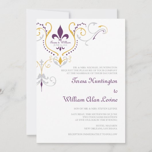 Invitations de mariage Fleur de Lis 5x7 (Devant)