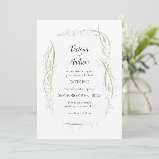 Invitations de mariage floral à base de vert et de (Debout devant)