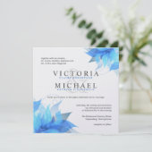 Invitations de mariage floral blanc et bleu profon (Debout devant)