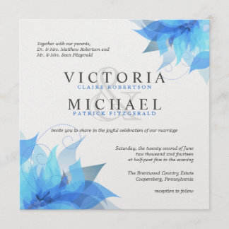 Invitations de mariage floral blanc et bleu profon