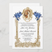 INVITATIONS DE MARIAGE FLORAL BLEU CATHOLIQUE (Devant / Derrière)