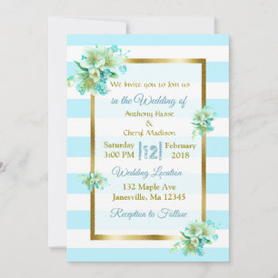 Invitations de mariage Floral Bleu et Or
