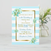 Invitations de mariage Floral Bleu et Or (Debout devant)