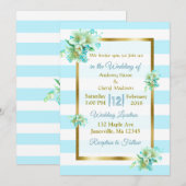 Invitations de mariage Floral Bleu et Or (Devant / Derrière)
