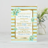 Invitations de mariage Floral Bleu et Or (Debout devant)