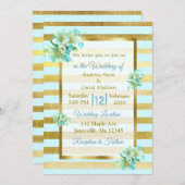 Invitations de mariage Floral Bleu et Or (Devant / Derrière)
