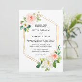 Invitations De Mariage Floral Blush Et Gold, Éléga (Debout devant)