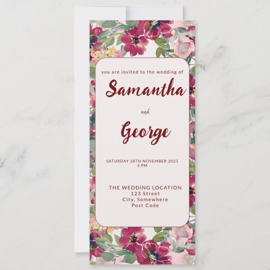 Invitations de mariage floral bohème personnalisée (Devant)