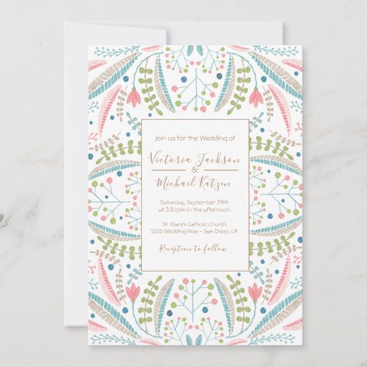 Invitations de mariage floral broderie (Devant)